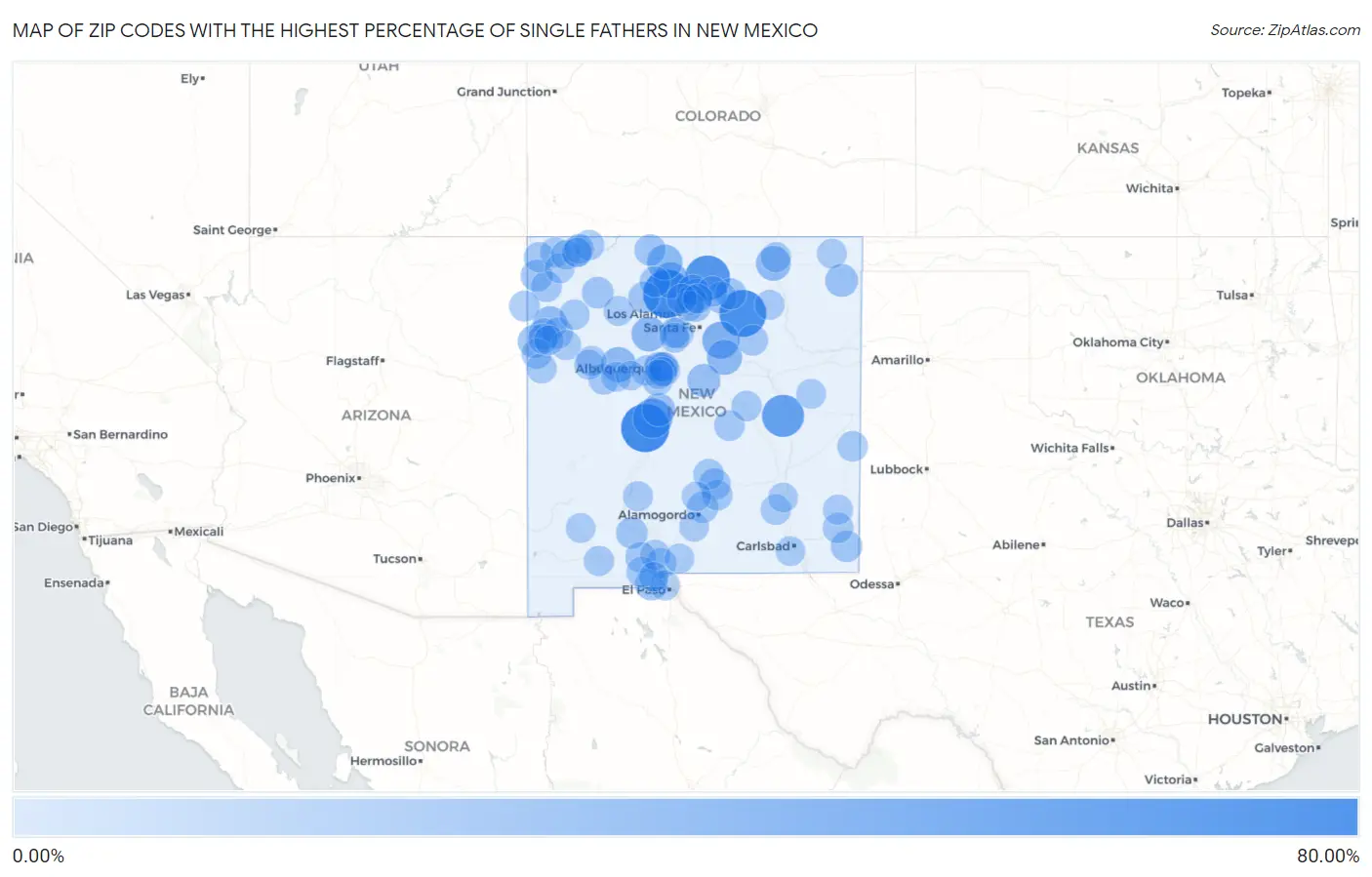 Zip Codes with the Highest Percentage of Single Fathers in New Mexico Map