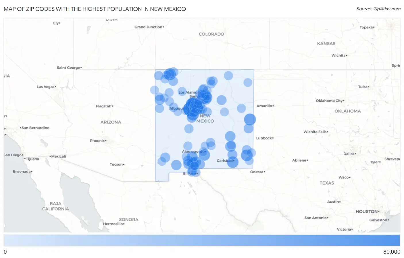 Zip Codes with the Highest Population in New Mexico Map