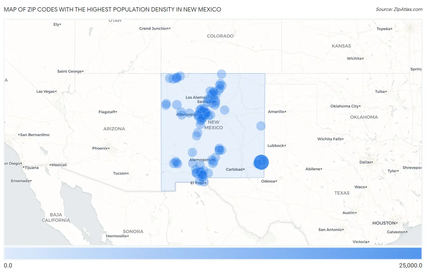 Zip Codes with the Highest Population Density in New Mexico Map
