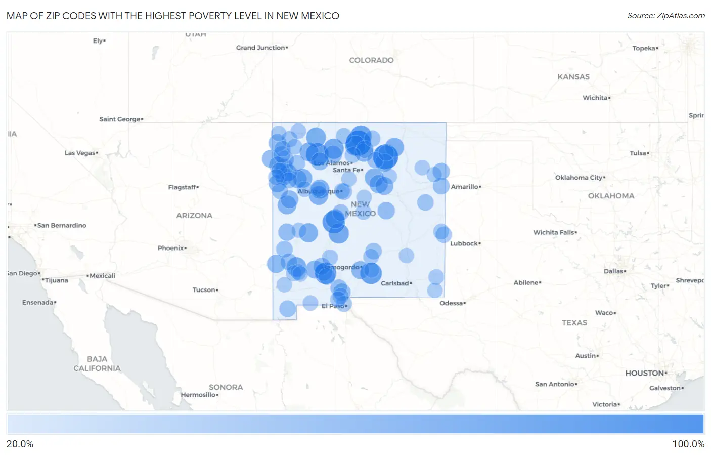 Zip Codes with the Highest Poverty Level in New Mexico Map