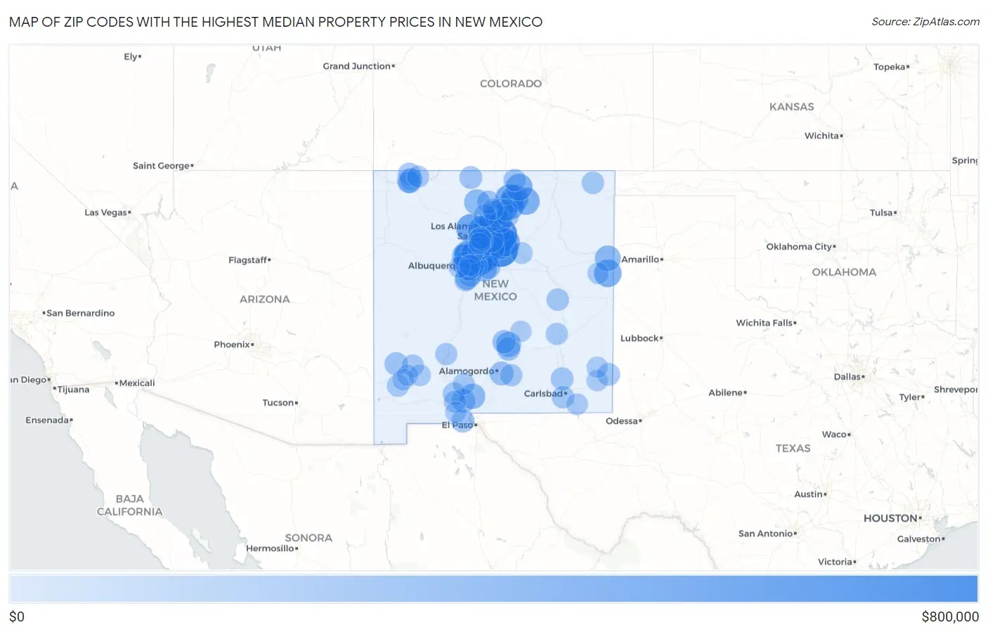 Zip Codes with the Highest Median Property Prices in New Mexico Map