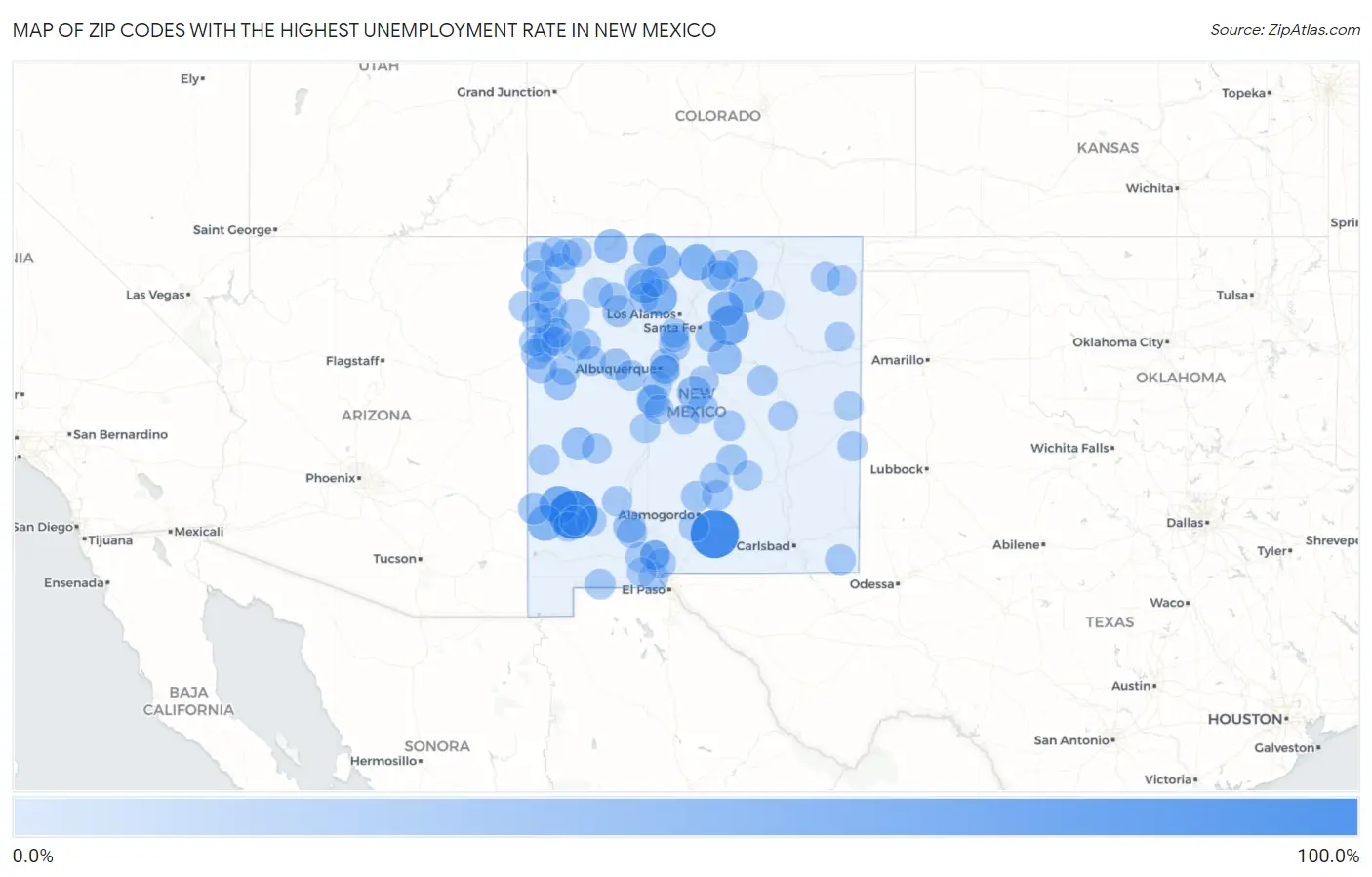 Zip Codes with the Highest Unemployment Rate in New Mexico Map
