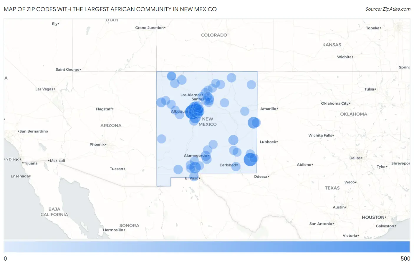 Zip Codes with the Largest African Community in New Mexico Map