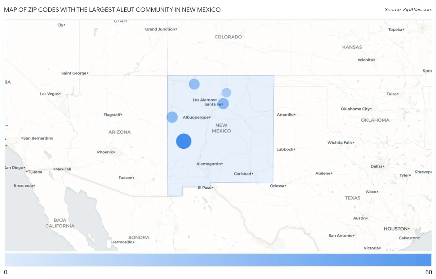 Zip Codes with the Largest Aleut Community in New Mexico Map