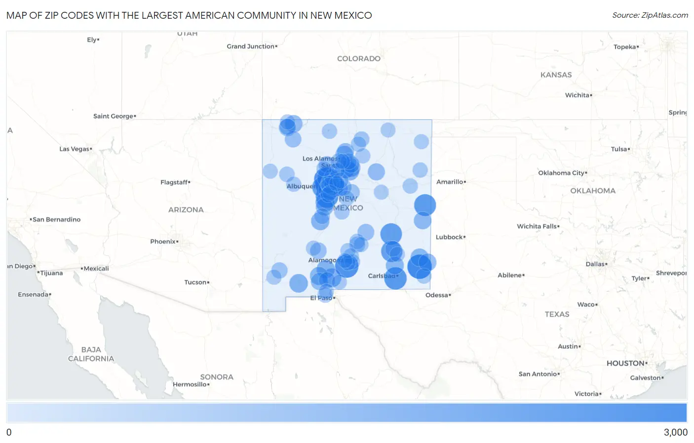Zip Codes with the Largest American Community in New Mexico Map