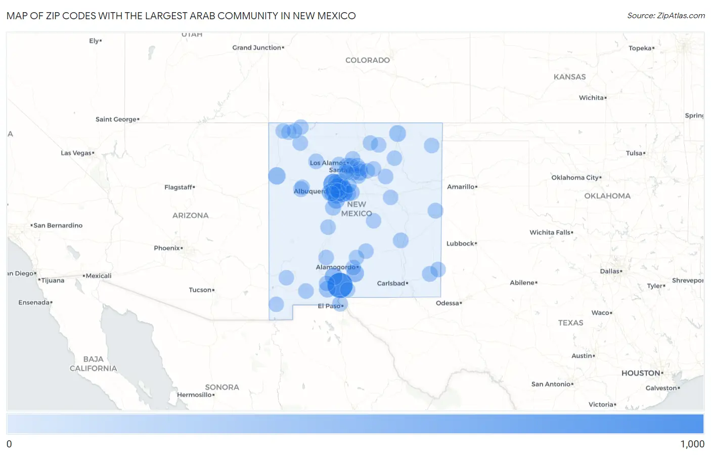 Zip Codes with the Largest Arab Community in New Mexico Map