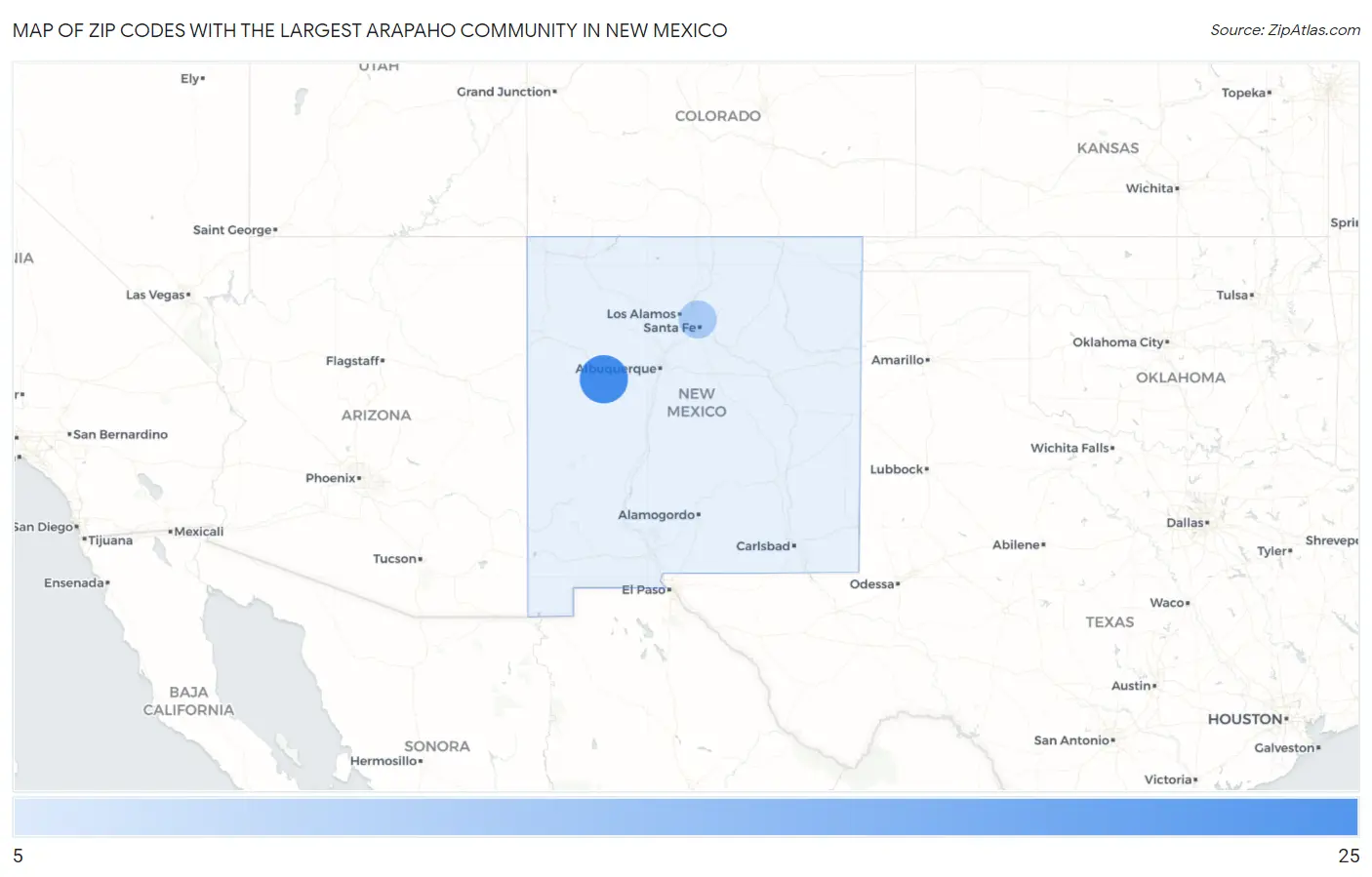 Zip Codes with the Largest Arapaho Community in New Mexico Map