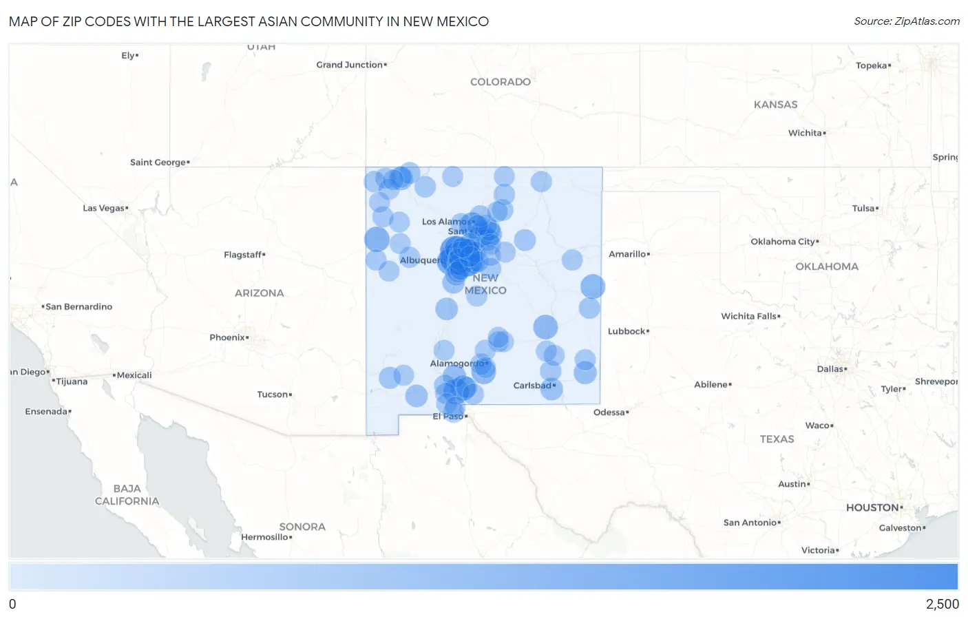 Zip Codes with the Largest Asian Community in New Mexico Map