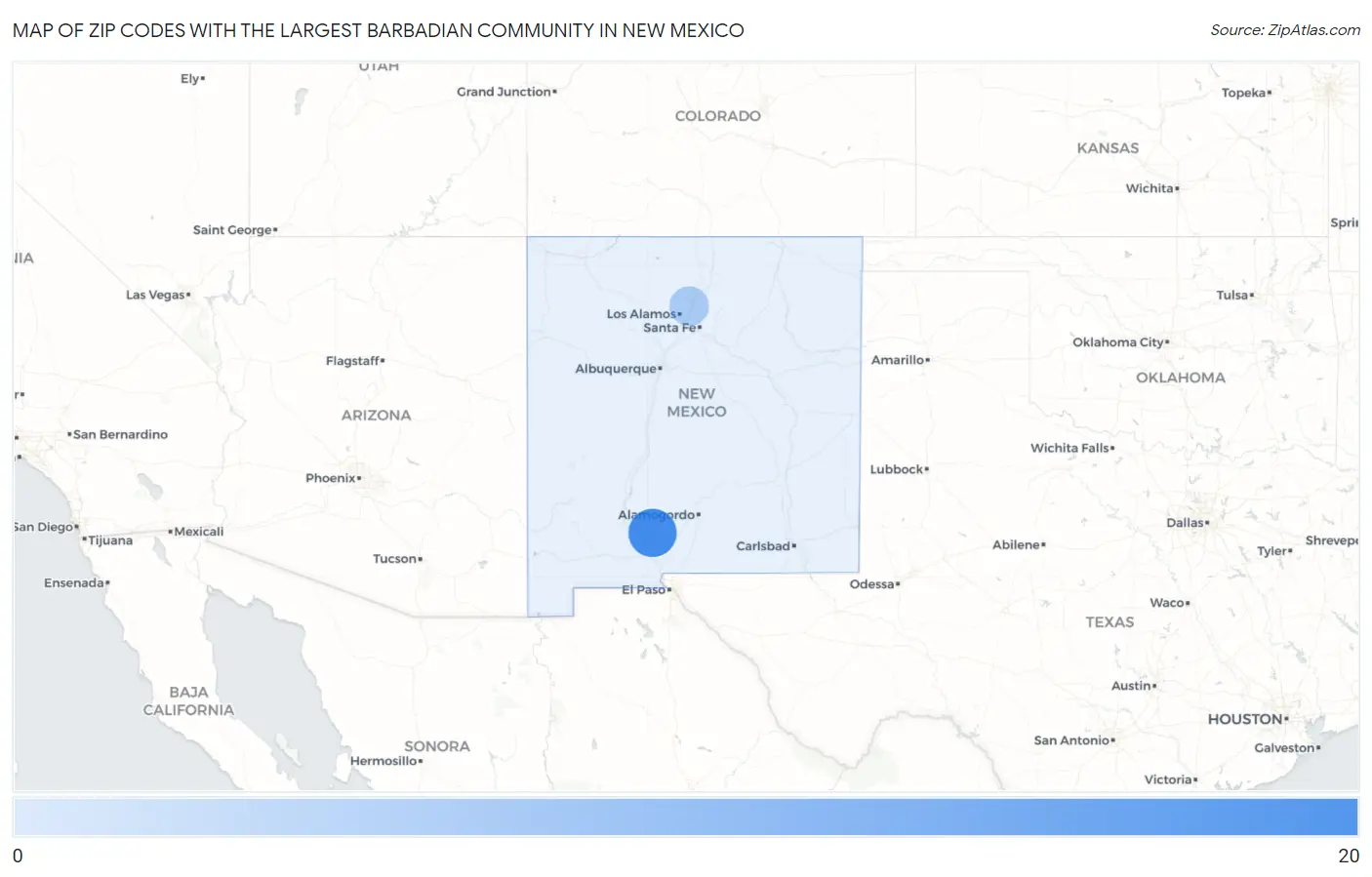 Zip Codes with the Largest Barbadian Community in New Mexico Map