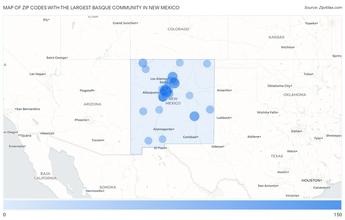 Zip Codes with the Largest Basque Community in New Mexico Map