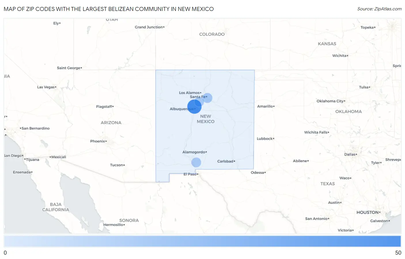 Zip Codes with the Largest Belizean Community in New Mexico Map