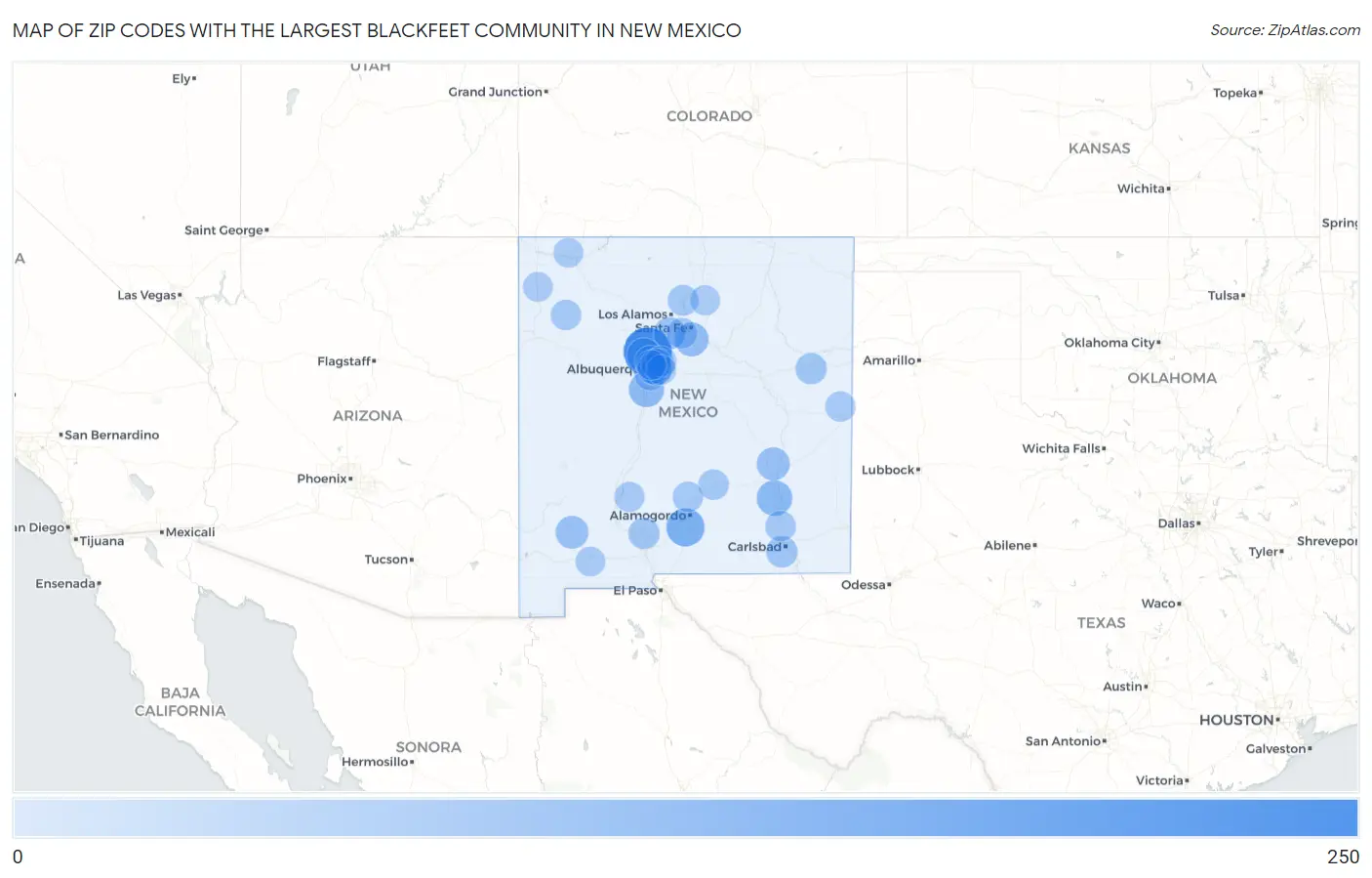 Zip Codes with the Largest Blackfeet Community in New Mexico Map