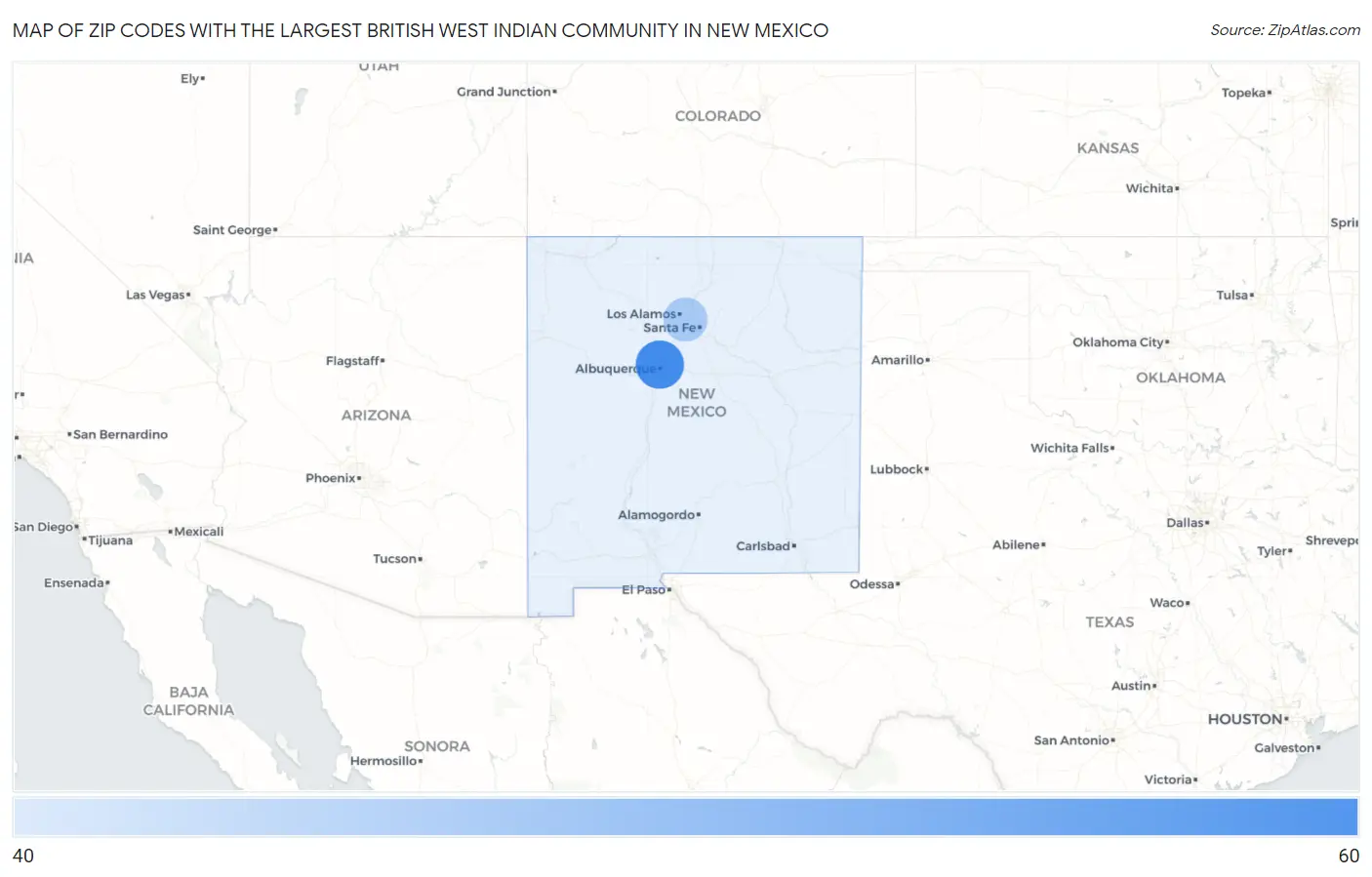 Zip Codes with the Largest British West Indian Community in New Mexico Map