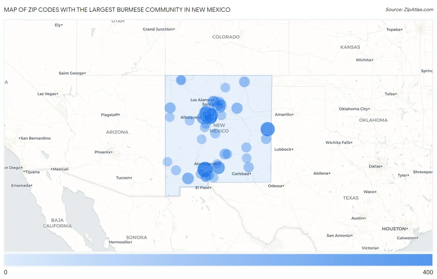 Zip Codes with the Largest Burmese Community in New Mexico Map