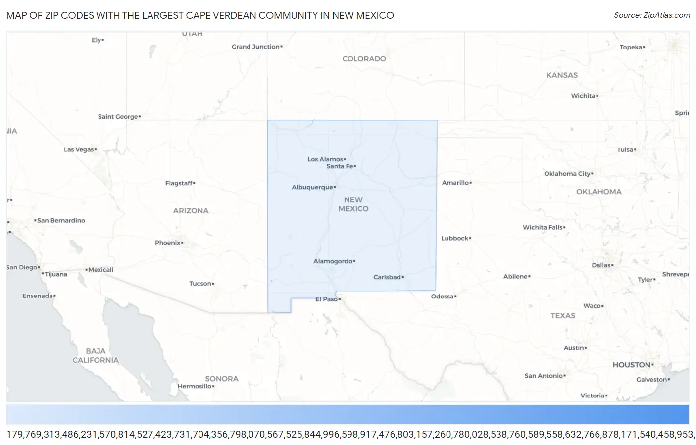 Zip Codes with the Largest Cape Verdean Community in New Mexico Map