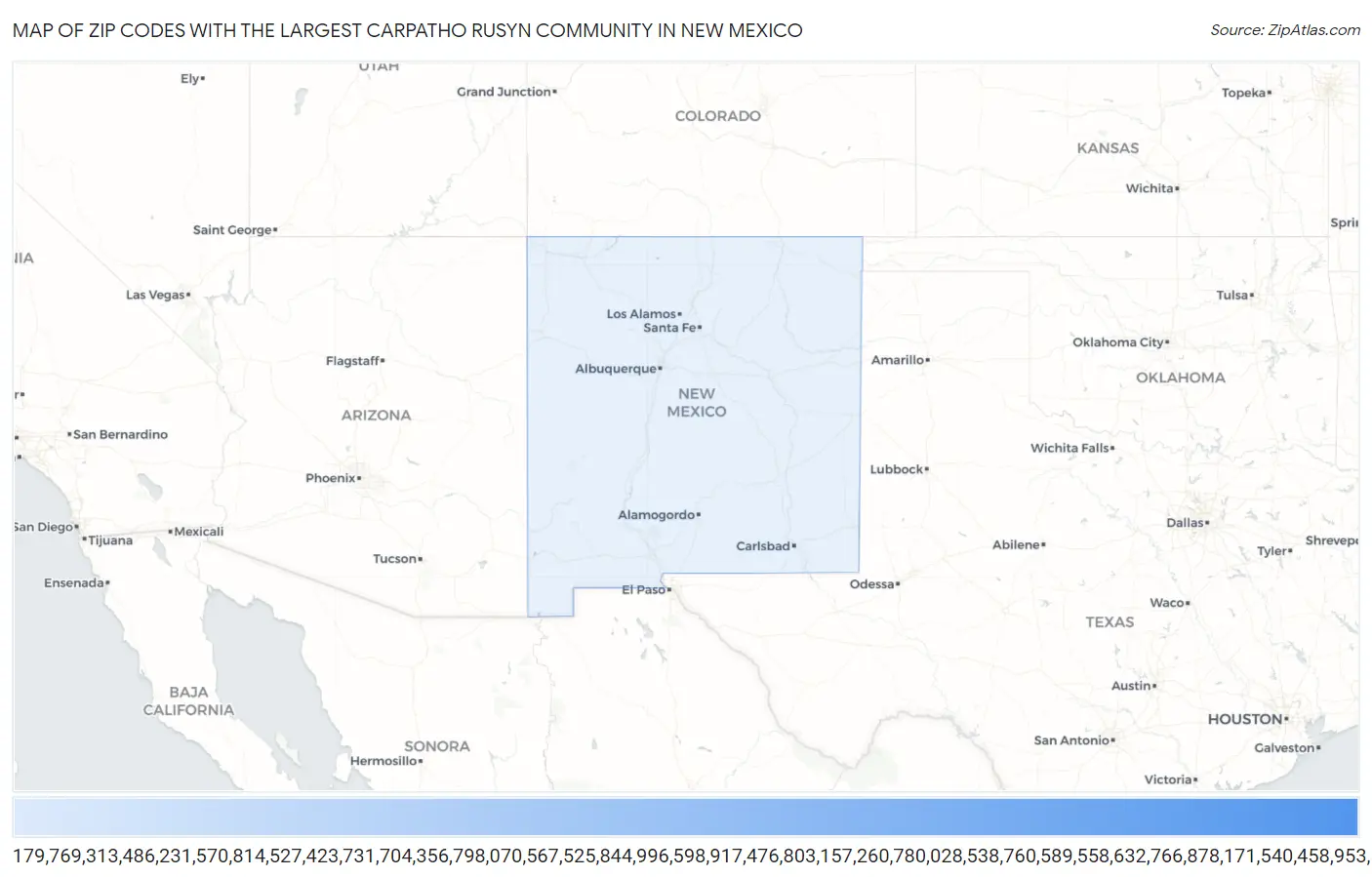 Zip Codes with the Largest Carpatho Rusyn Community in New Mexico Map