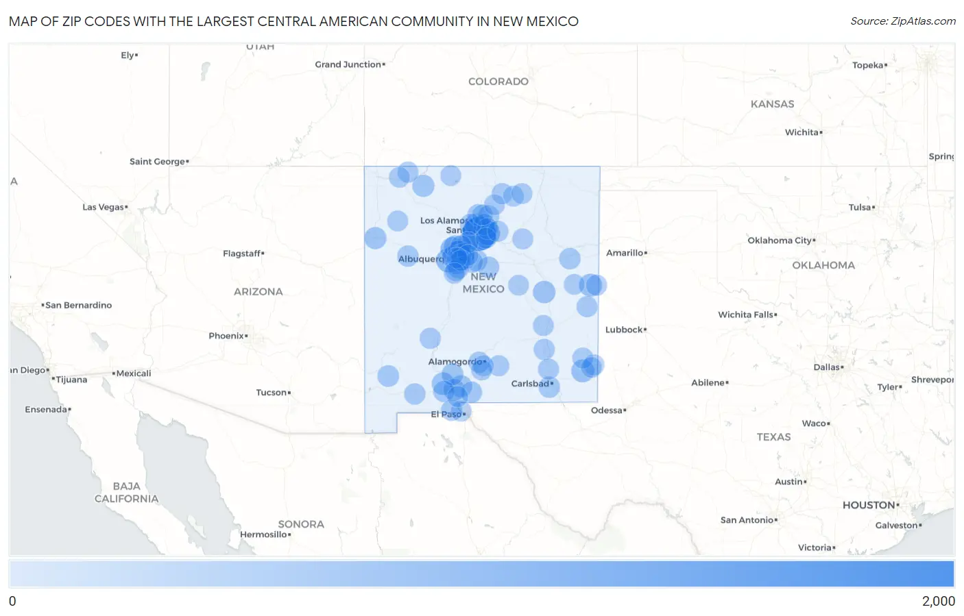 Zip Codes with the Largest Central American Community in New Mexico Map