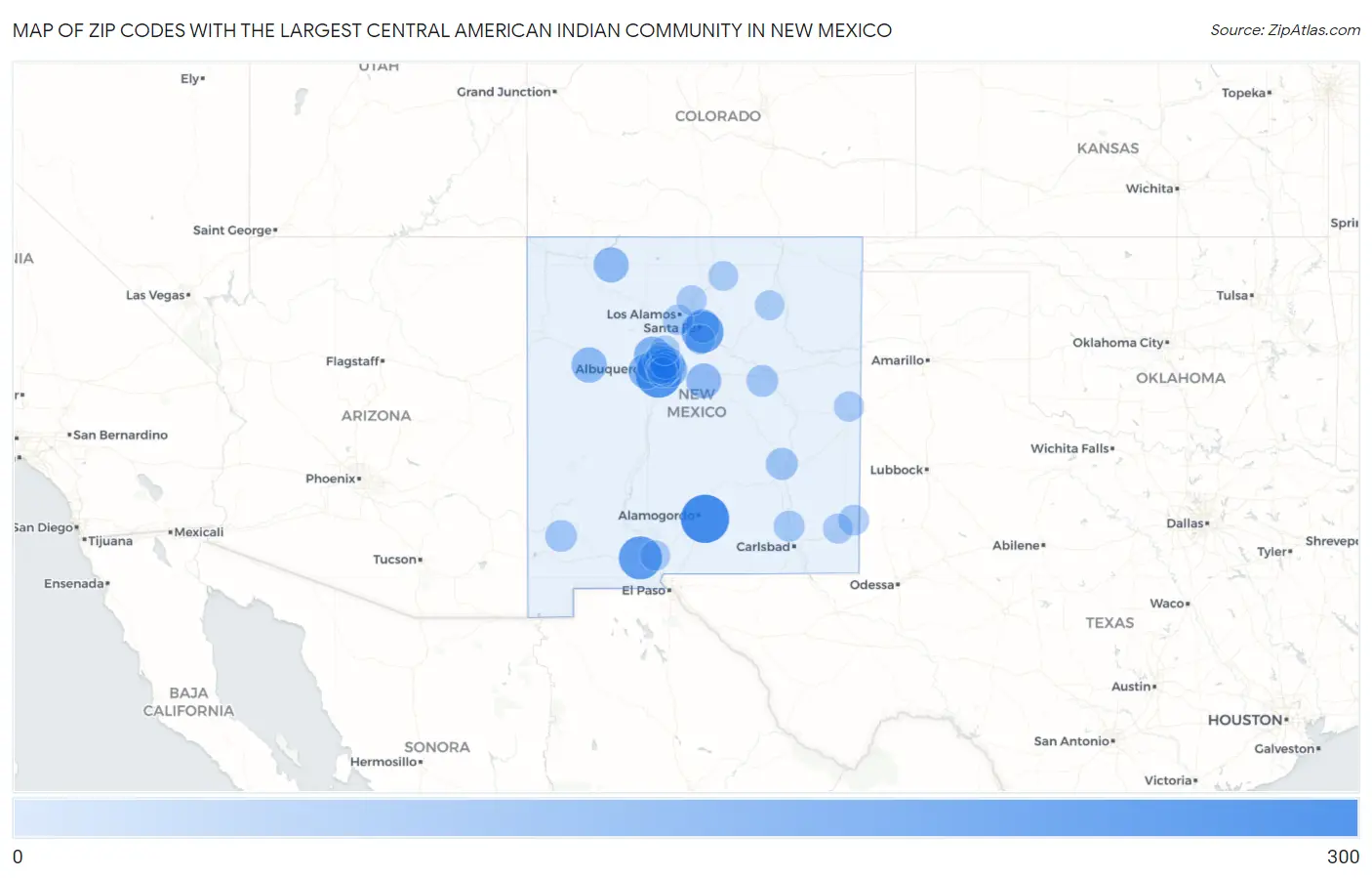 Zip Codes with the Largest Central American Indian Community in New Mexico Map