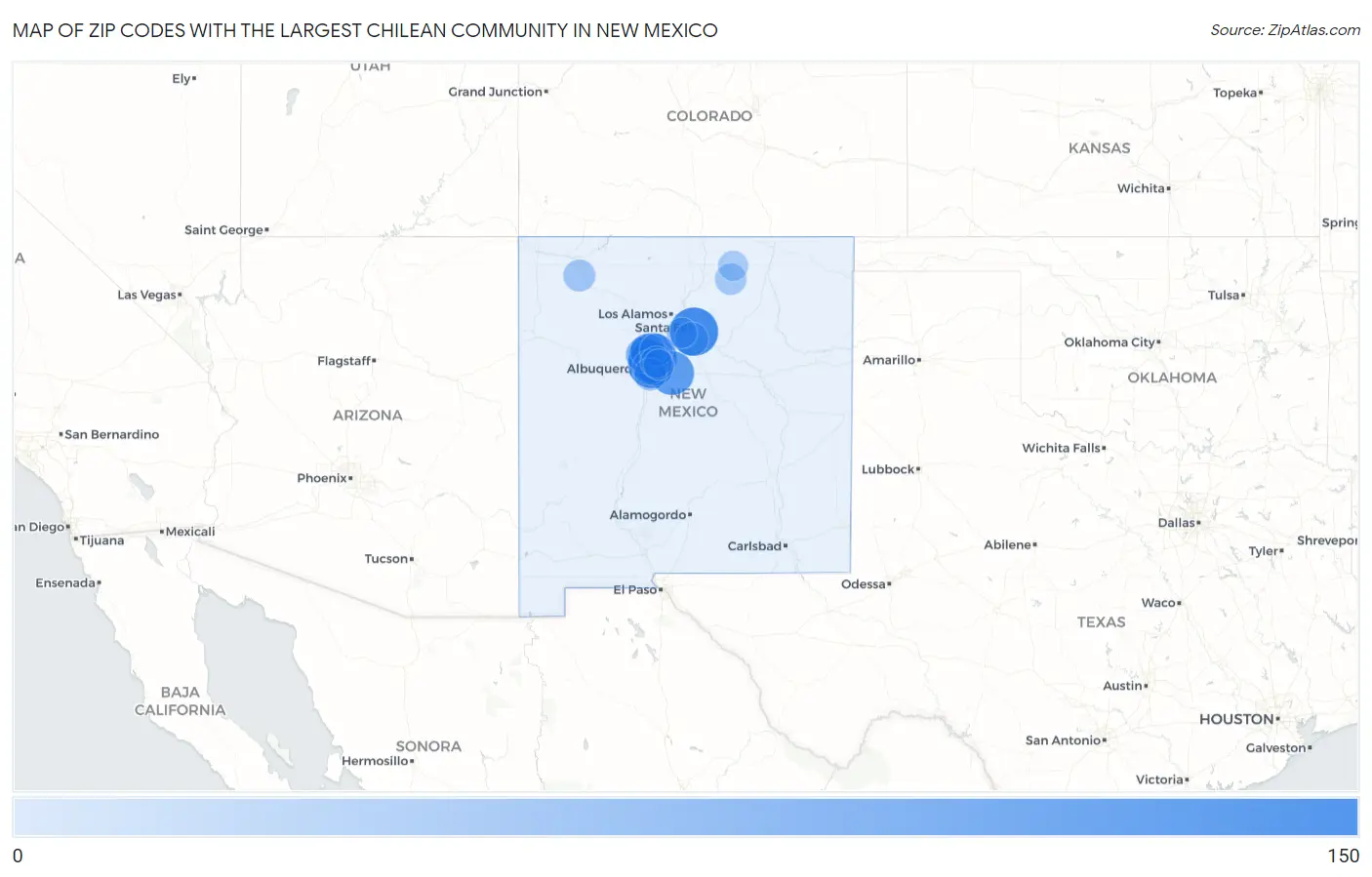 Zip Codes with the Largest Chilean Community in New Mexico Map