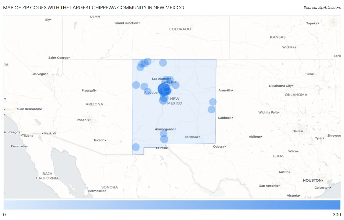Zip Codes with the Largest Chippewa Community in New Mexico Map