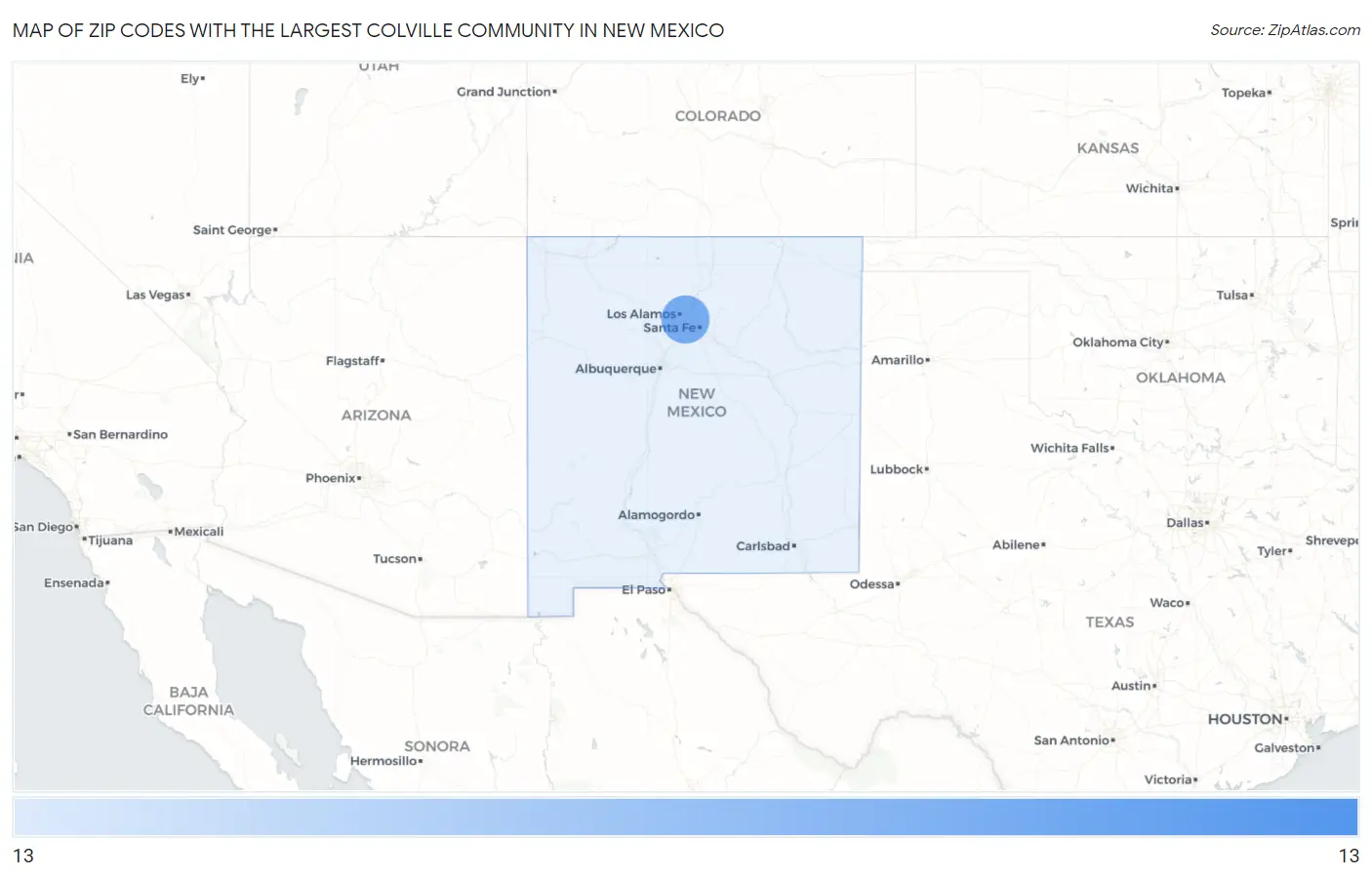 Zip Codes with the Largest Colville Community in New Mexico Map