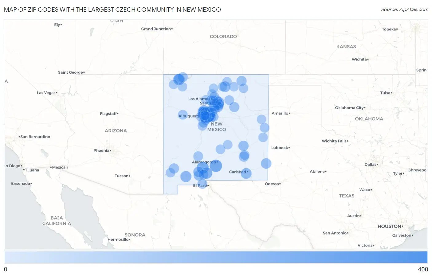 Zip Codes with the Largest Czech Community in New Mexico Map