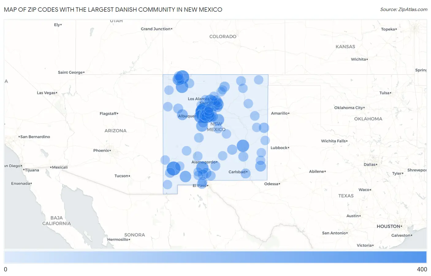 Zip Codes with the Largest Danish Community in New Mexico Map