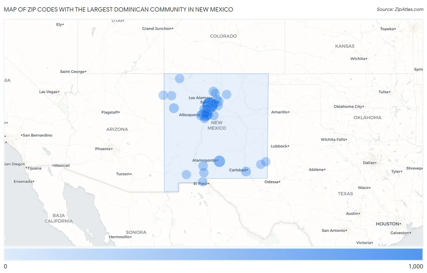 Zip Codes with the Largest Dominican Community in New Mexico Map