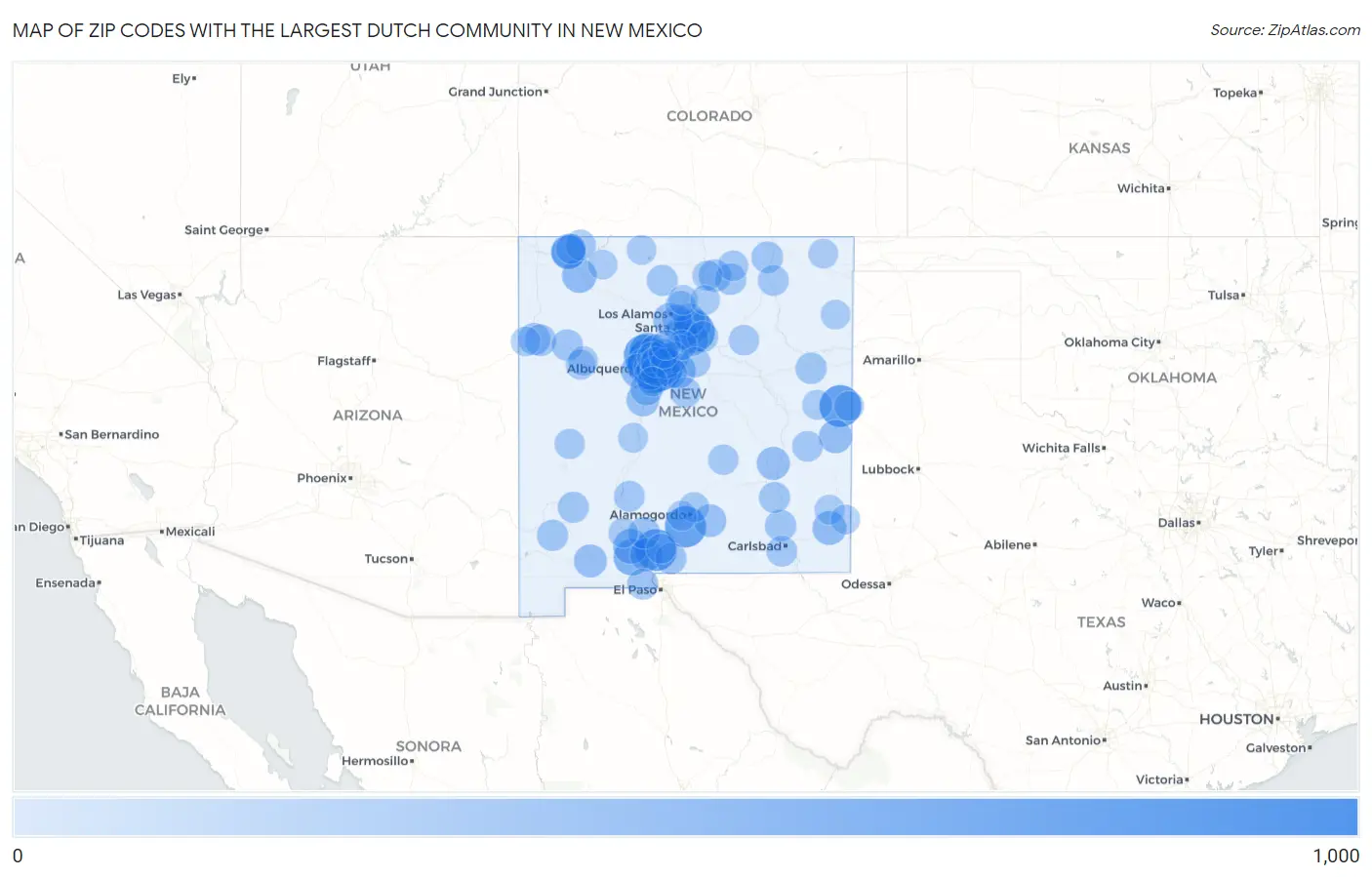Zip Codes with the Largest Dutch Community in New Mexico Map