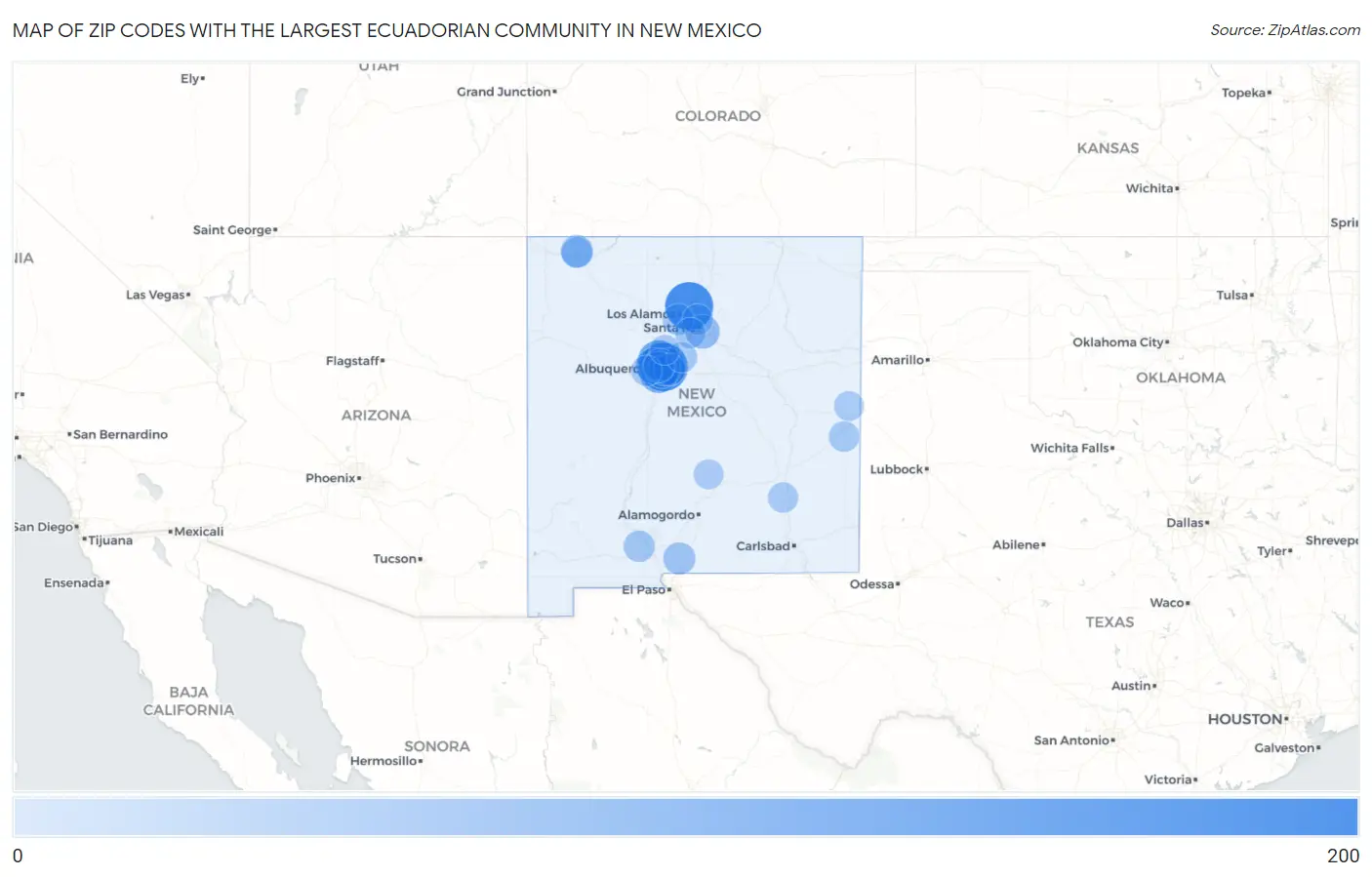 Zip Codes with the Largest Ecuadorian Community in New Mexico Map