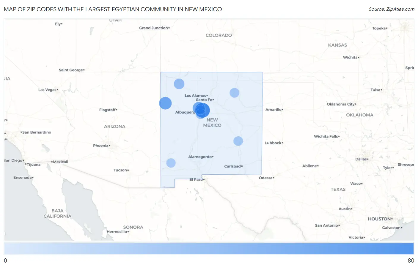 Zip Codes with the Largest Egyptian Community in New Mexico Map