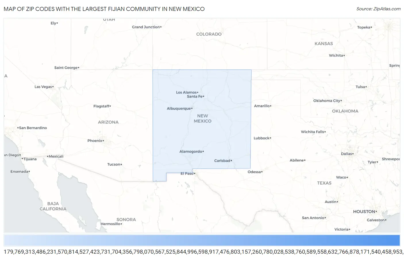 Zip Codes with the Largest Fijian Community in New Mexico Map