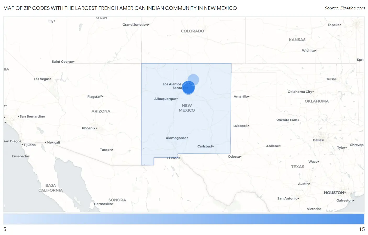 Zip Codes with the Largest French American Indian Community in New Mexico Map