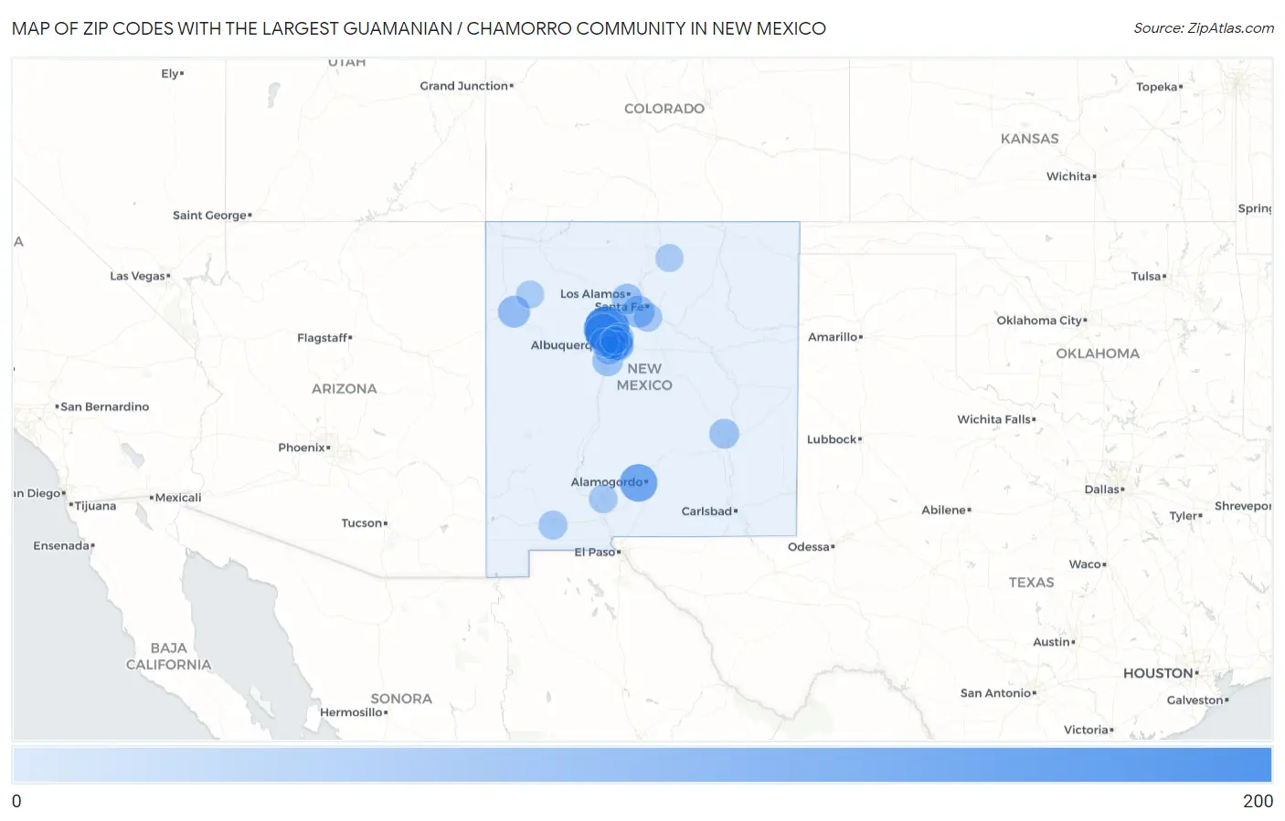 Zip Codes with the Largest Guamanian / Chamorro Community in New Mexico Map