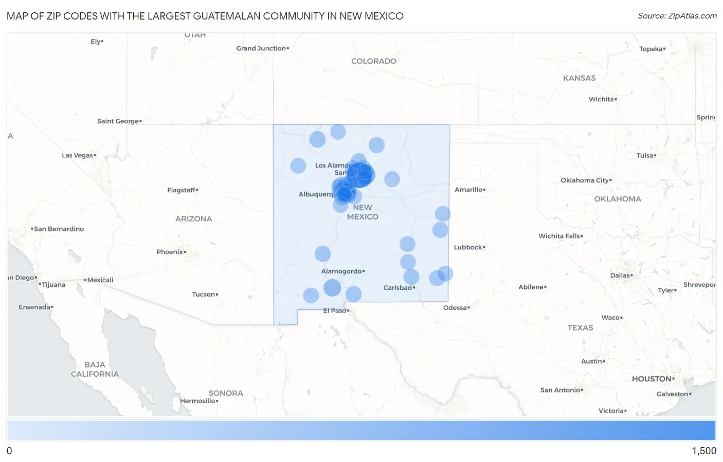 Zip Codes with the Largest Guatemalan Community in New Mexico Map