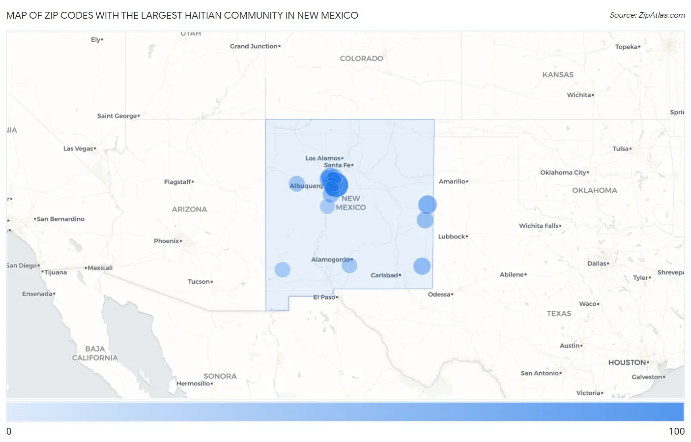 Zip Codes with the Largest Haitian Community in New Mexico Map