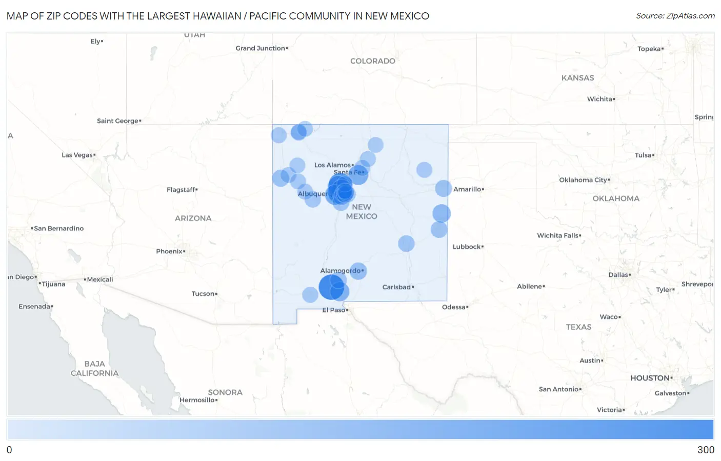 Zip Codes with the Largest Hawaiian / Pacific Community in New Mexico Map
