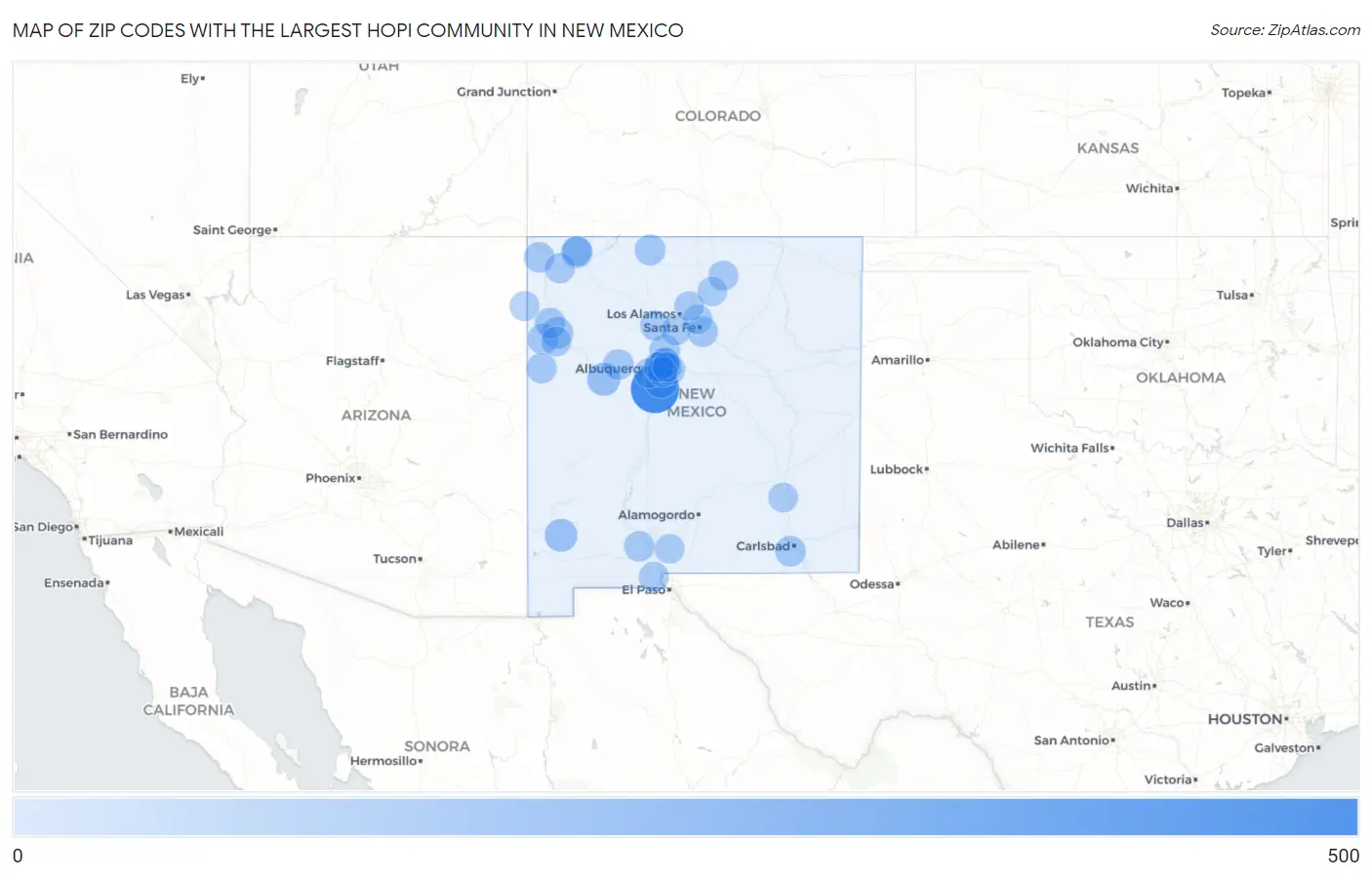 Zip Codes with the Largest Hopi Community in New Mexico Map