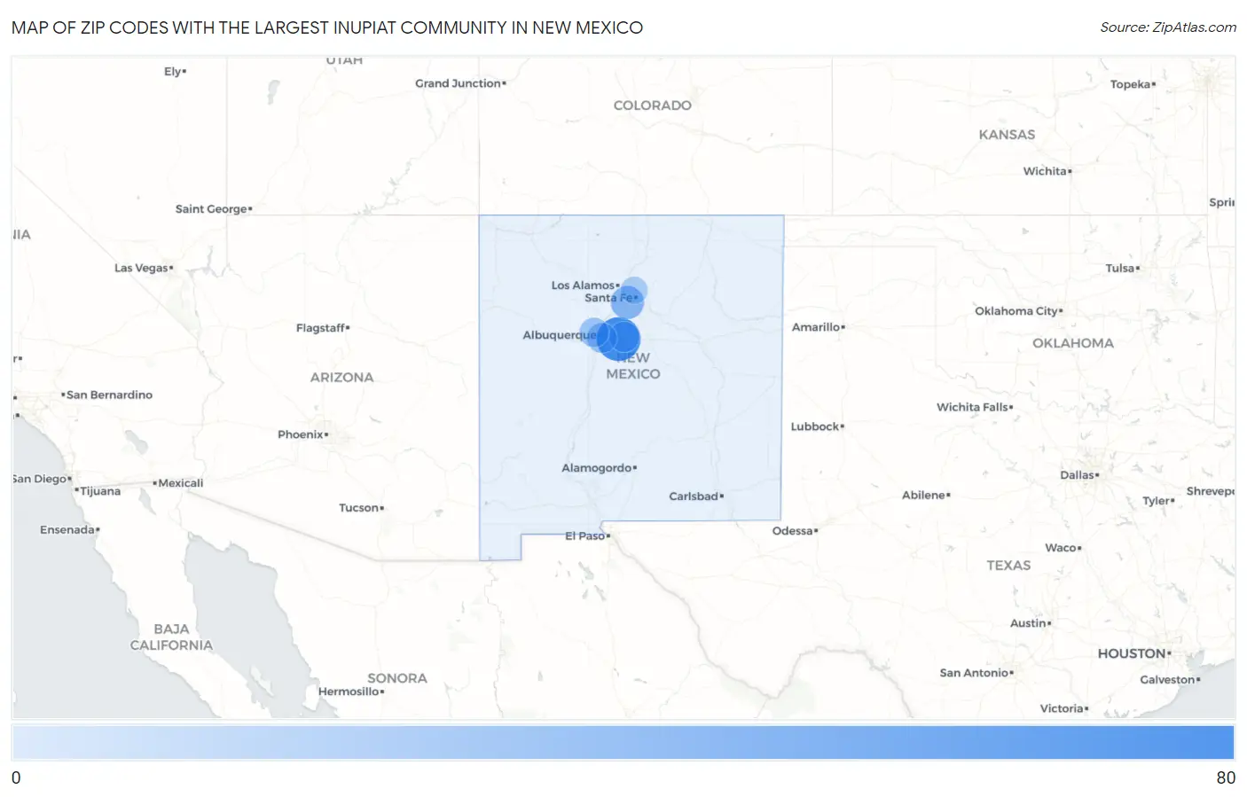 Zip Codes with the Largest Inupiat Community in New Mexico Map