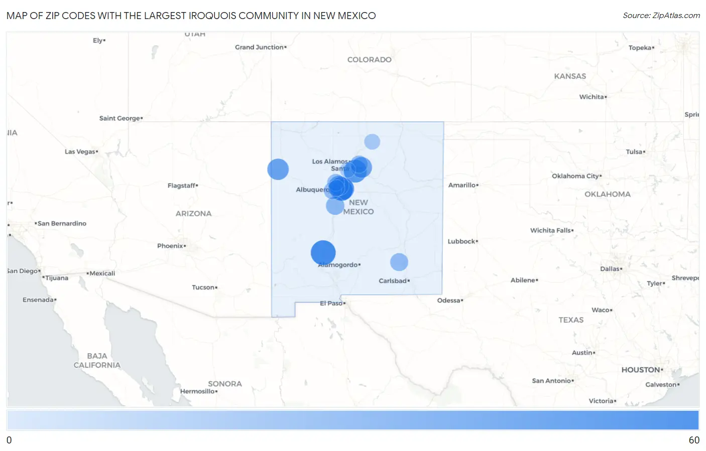 Zip Codes with the Largest Iroquois Community in New Mexico Map