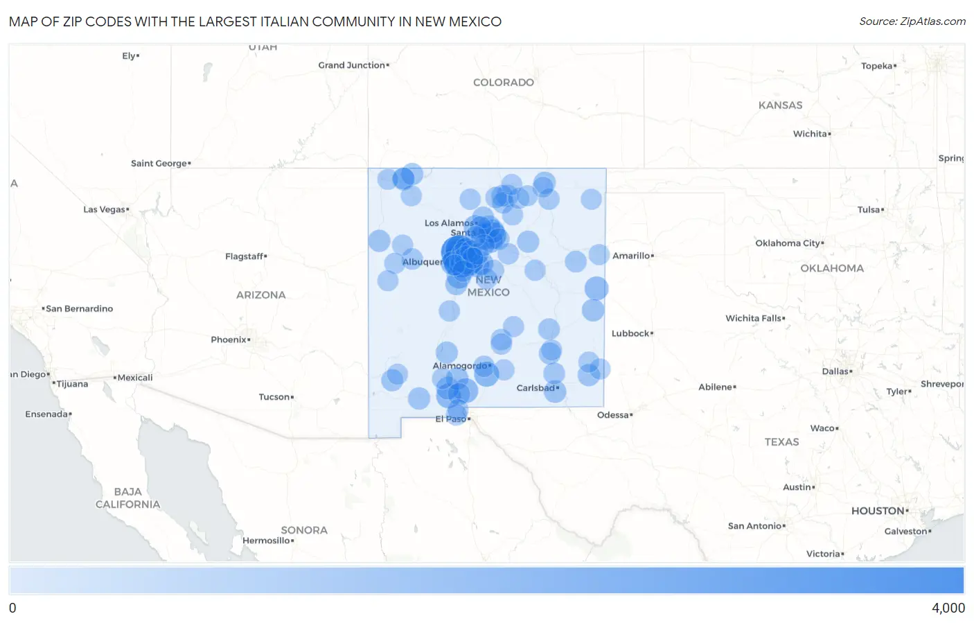 Zip Codes with the Largest Italian Community in New Mexico Map