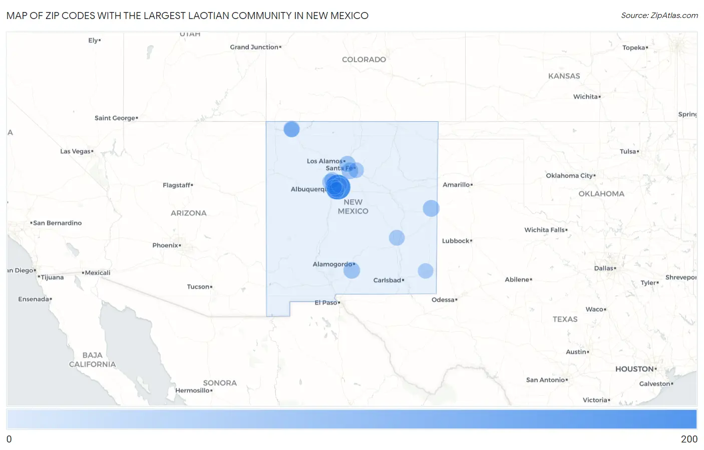 Zip Codes with the Largest Laotian Community in New Mexico Map