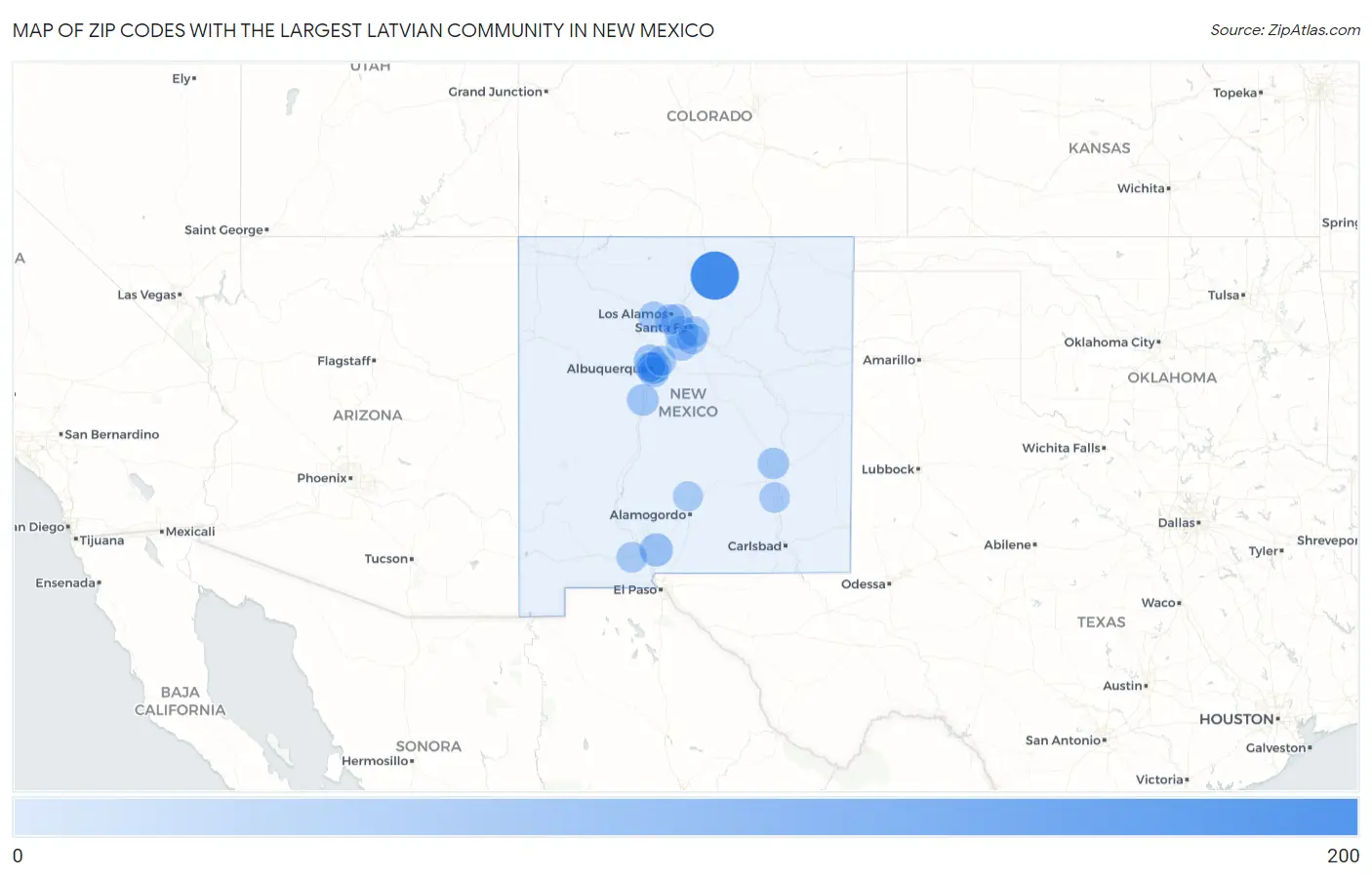 Zip Codes with the Largest Latvian Community in New Mexico Map