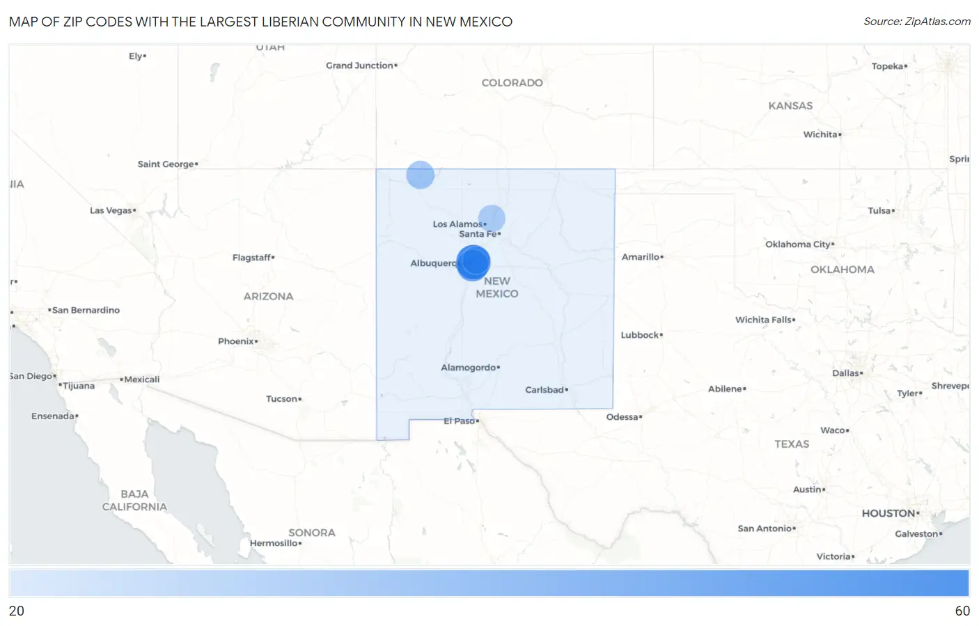 Zip Codes with the Largest Liberian Community in New Mexico Map