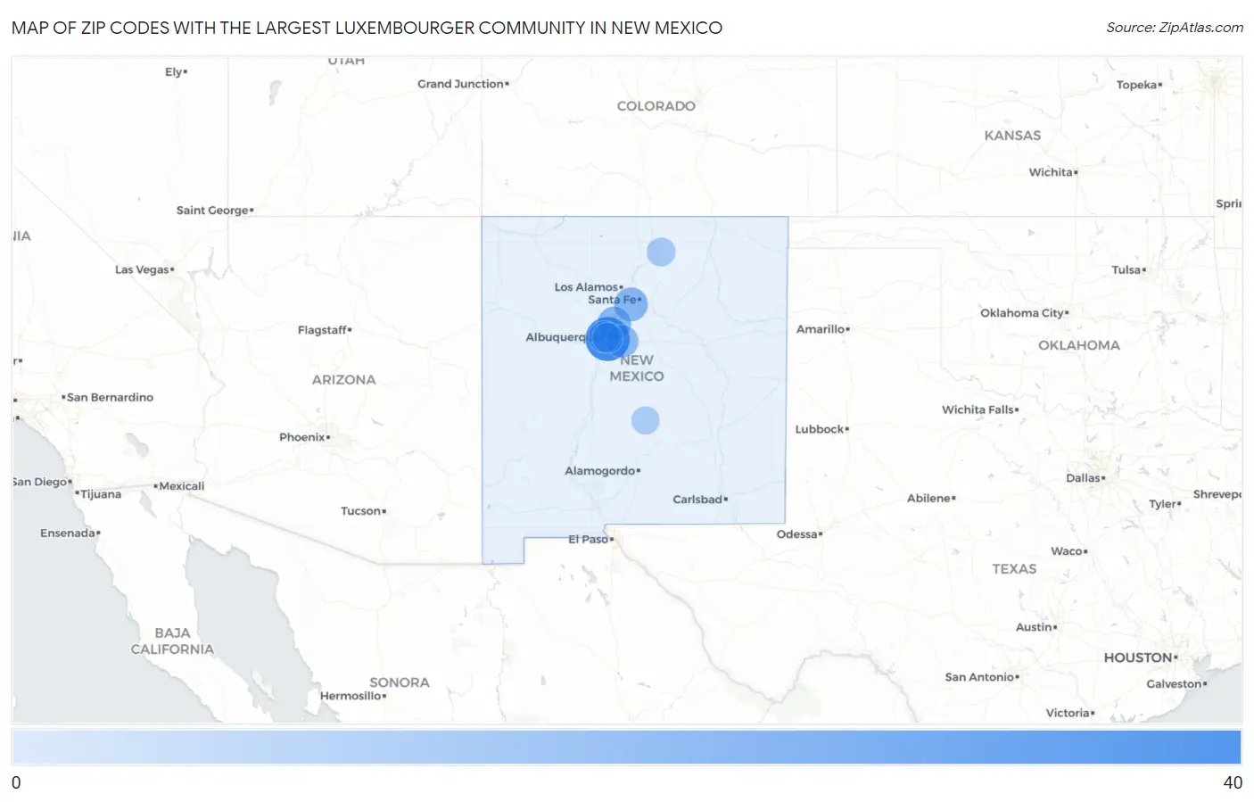 Zip Codes with the Largest Luxembourger Community in New Mexico Map