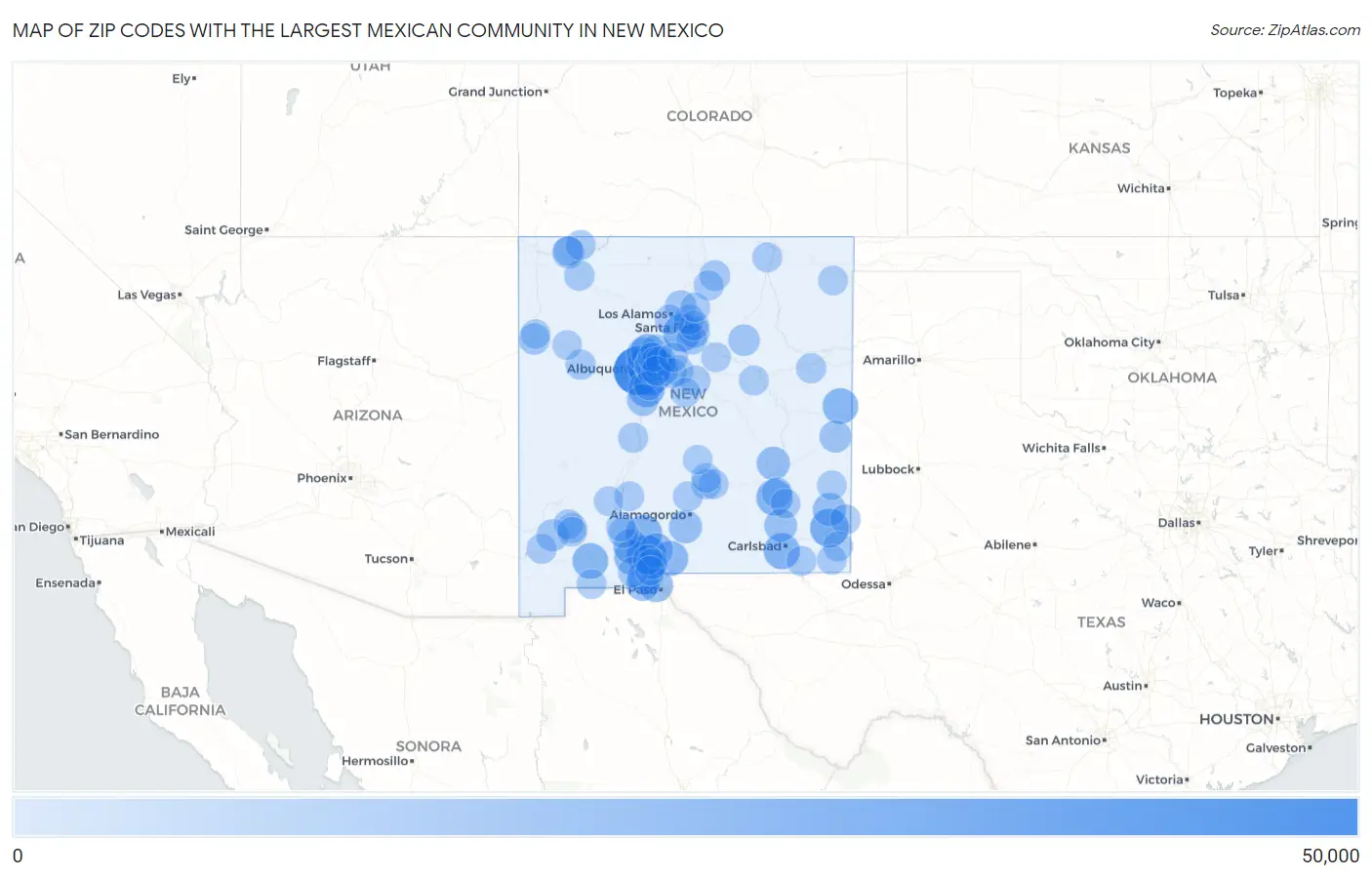 Zip Codes with the Largest Mexican Community in New Mexico Map