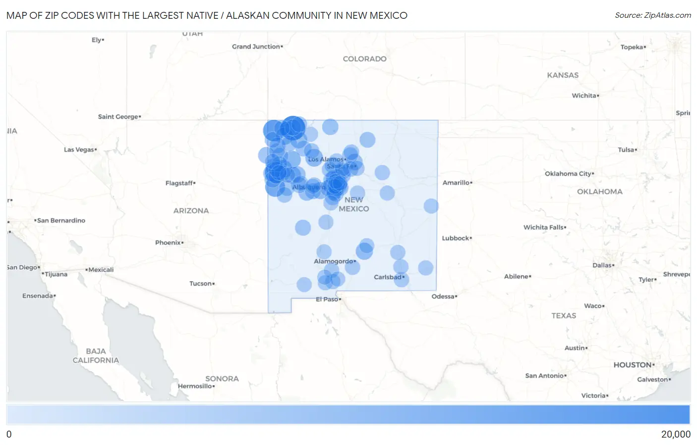 Zip Codes with the Largest Native / Alaskan Community in New Mexico Map