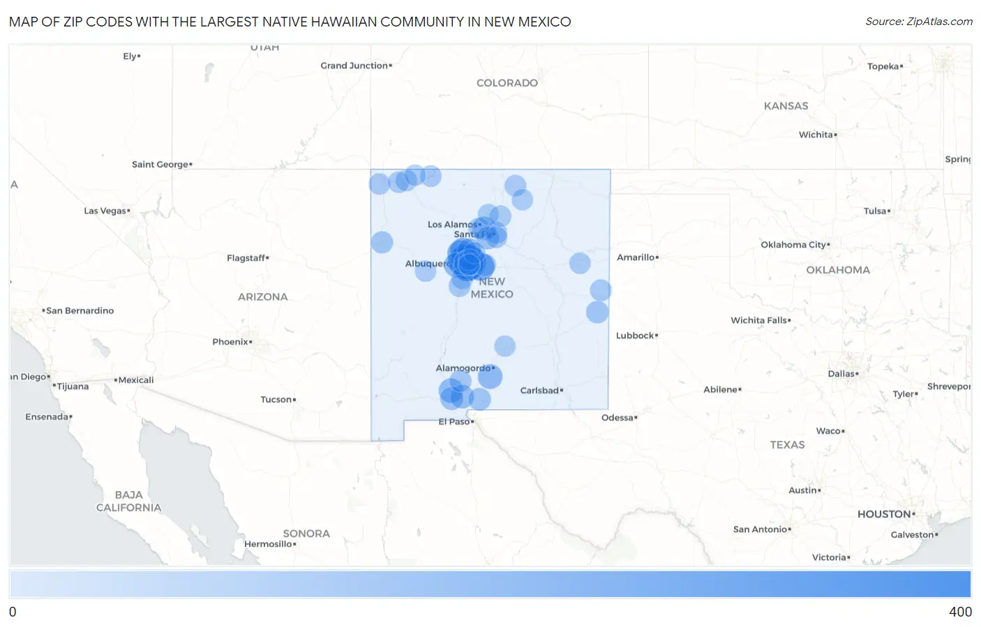 Zip Codes with the Largest Native Hawaiian Community in New Mexico Map