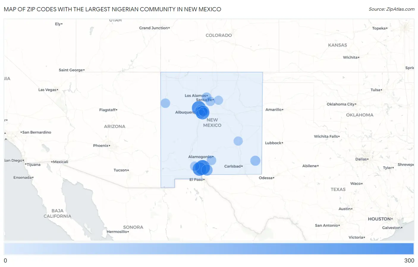Zip Codes with the Largest Nigerian Community in New Mexico Map