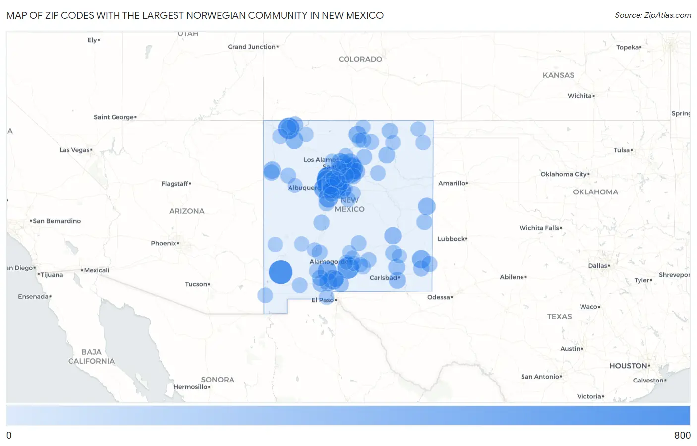 Zip Codes with the Largest Norwegian Community in New Mexico Map